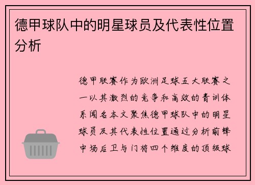 德甲球队中的明星球员及代表性位置分析