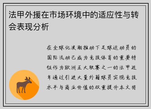 法甲外援在市场环境中的适应性与转会表现分析